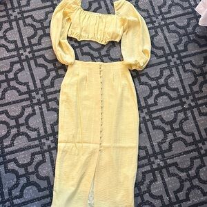 Chic Long Sleeve Yellow two piece - top and skirt